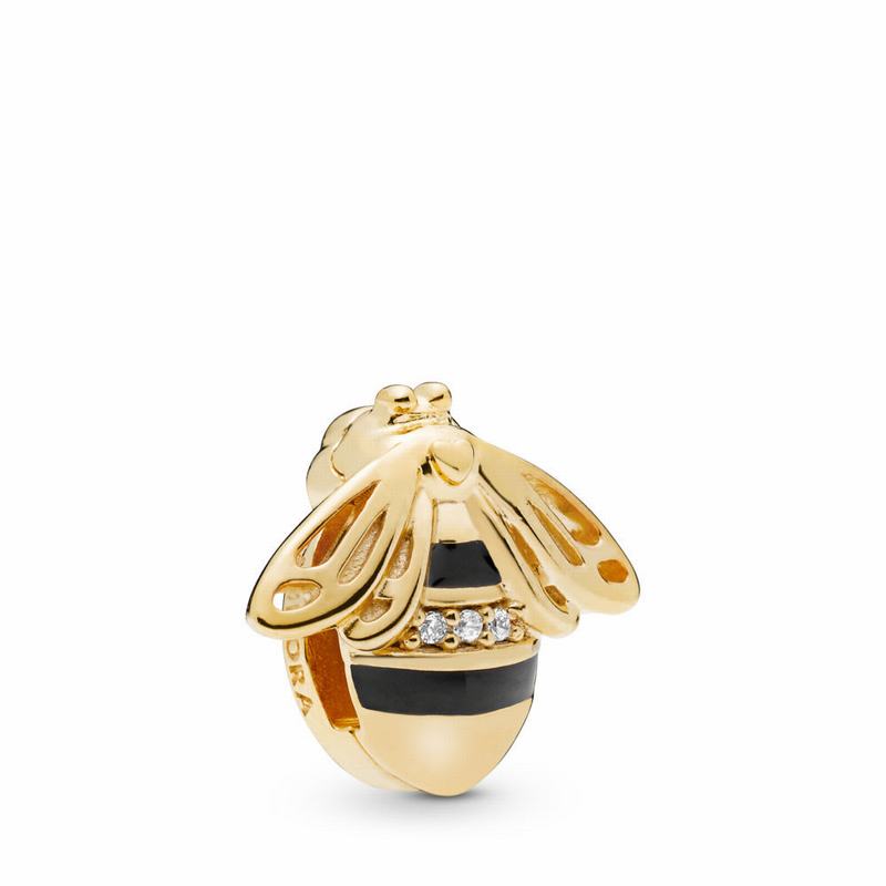 Pandora Shine™ Reflexions™ Queen Bee Clip Charm - 18ct Gold Plated/Enamel/Black/Cubic Zirconia - Can